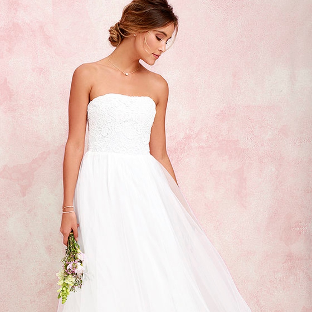 LULUS SWEET AS A SONG IVORY LACE MAXI DRESS
